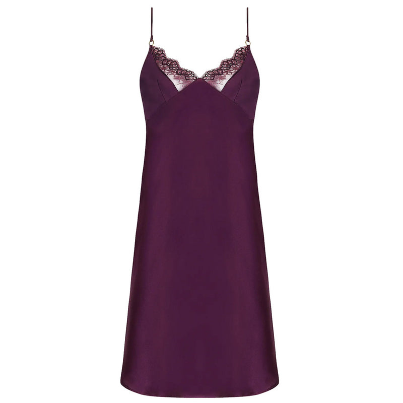 'Élégance Artist' Plum Purple Silk Nightie, by Lise Charmel (pack shot, front view).