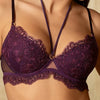 Model wearing 'Élégance Artist' Plum Purple Contour Bra, by Lise Charmel (front view, close up).