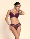 Model wearing 'Élégance Artist' Plum Purple Contour Bra, by Lise Charmel (front view).
