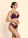 Model wearing 'Élégance Artist' Plum Purple Contour Bra, by Lise Charmel (side view).