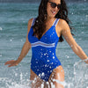 Model wearing 'Energie Nautique' Blue Swimsuit, by Lise Charmel.