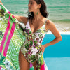 Lise Charmel 'Envolee Tropicale' Non-Underwired Swimsuit in Lumiere Tropicale (Green, White & Pink)