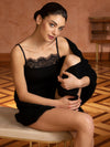 Model wearing 'Plaisir Caresse' Black Chemise, by Lise Charmel.