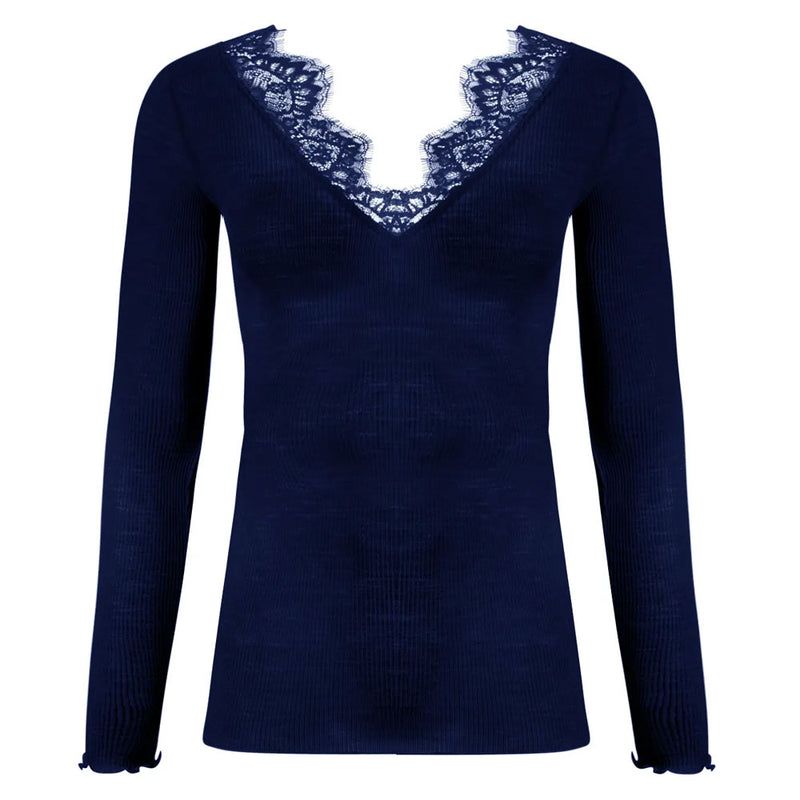 'Plaisir Caresse' Midnight Blue Long Sleeved Top, by Lise Charmel (pack shot, front).