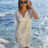 Model wearing 'Romance Couture' White Beach Tunic, by Lise Charmel.