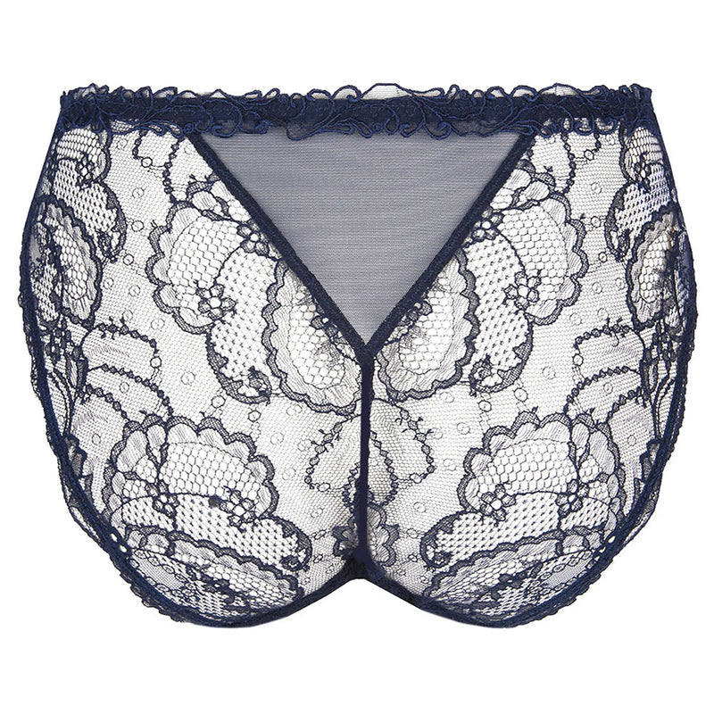 Lise Charmel 'Soir de Venise' Midnight Blue Full/High Waist Brief (pack shot, back).