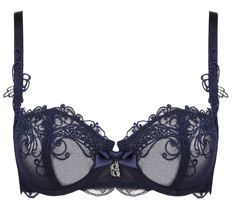 Lise Charmel 'Soir de Venise' Midnight Blue Vertical Seam Balconette Bra (pack shot, front).