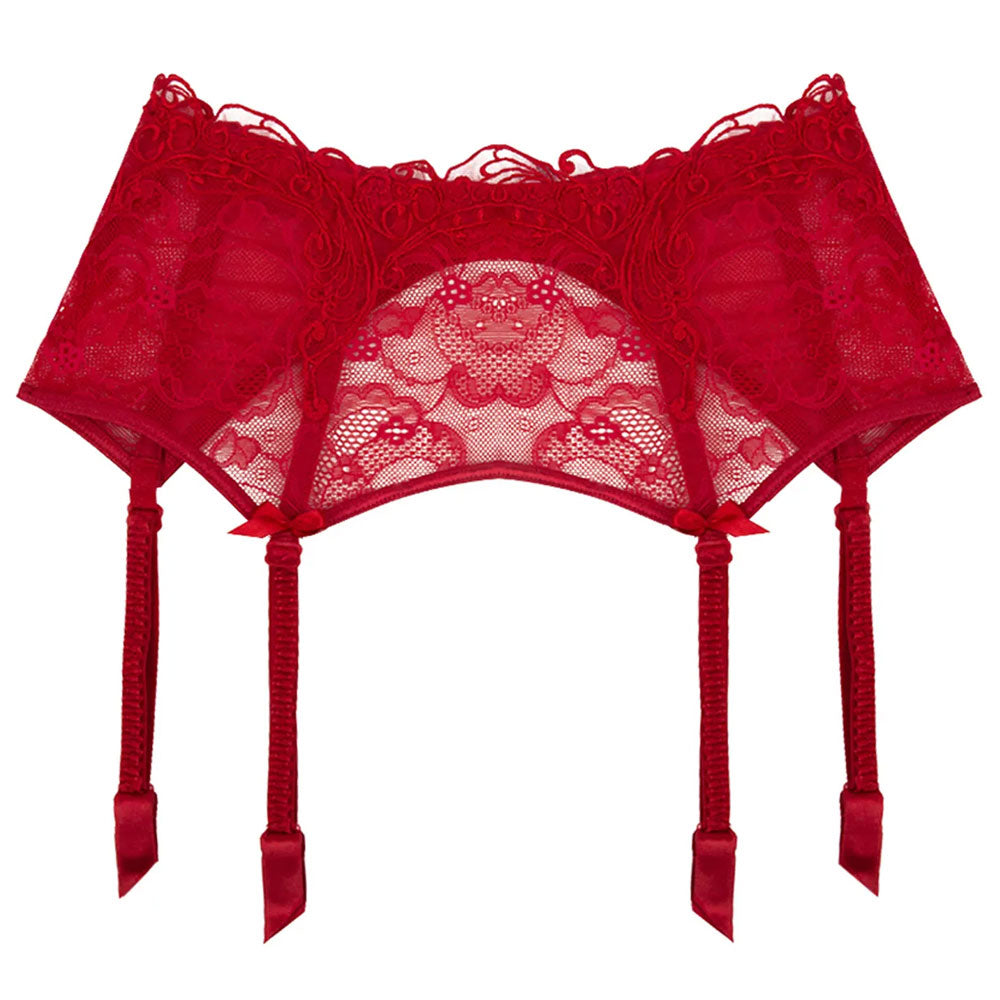 Lise Charmel 'Soir de Venise' Red Suspender Belt (pack shot, front).