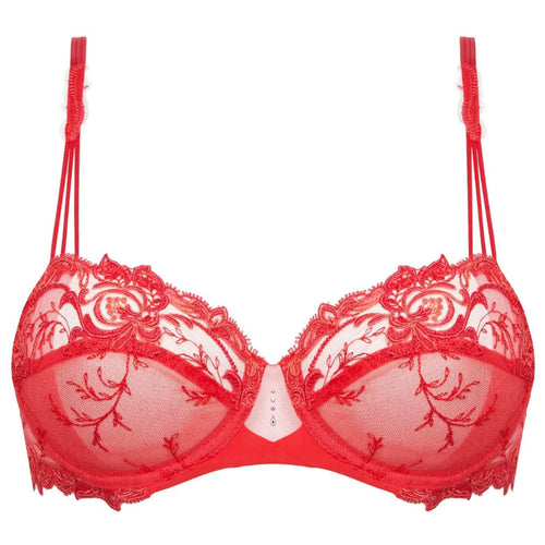 'Source Beauté' Half Cup/Balconette Bra in Hibiscus Beauté (Coral), by Lise Charmel (pack shot, front).