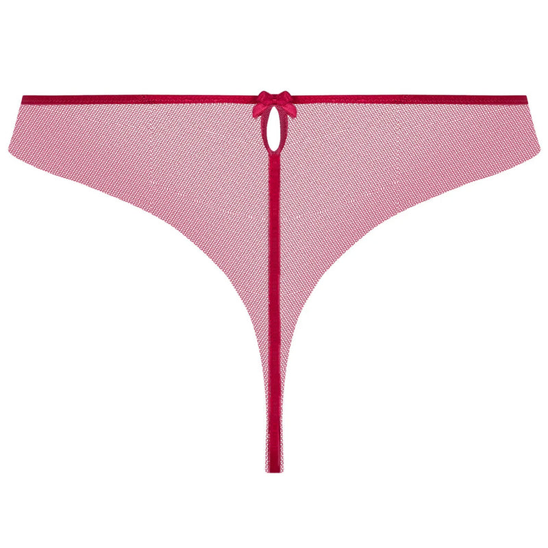 'Splendeur Soie' Raspberry Pink Silk Thong, by Lise Charmel (pack shot, back view).