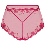 'Splendeur Soie' Raspberry Pink Silk High-Waisted Shorty, by Lise Charmel (pack shot, back view).