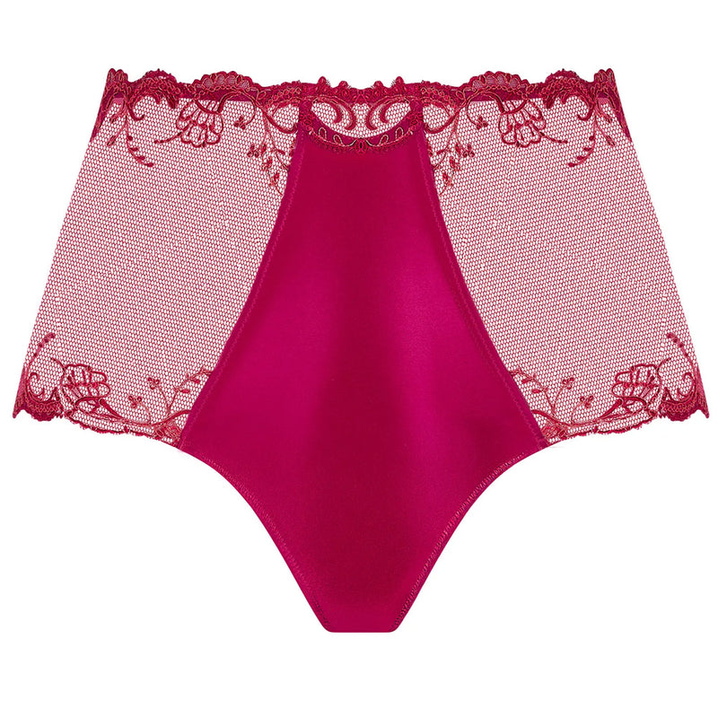 'Splendeur Soie' Raspberry Pink Silk High-Waisted Shorty, by Lise Charmel (pack shot, front view).