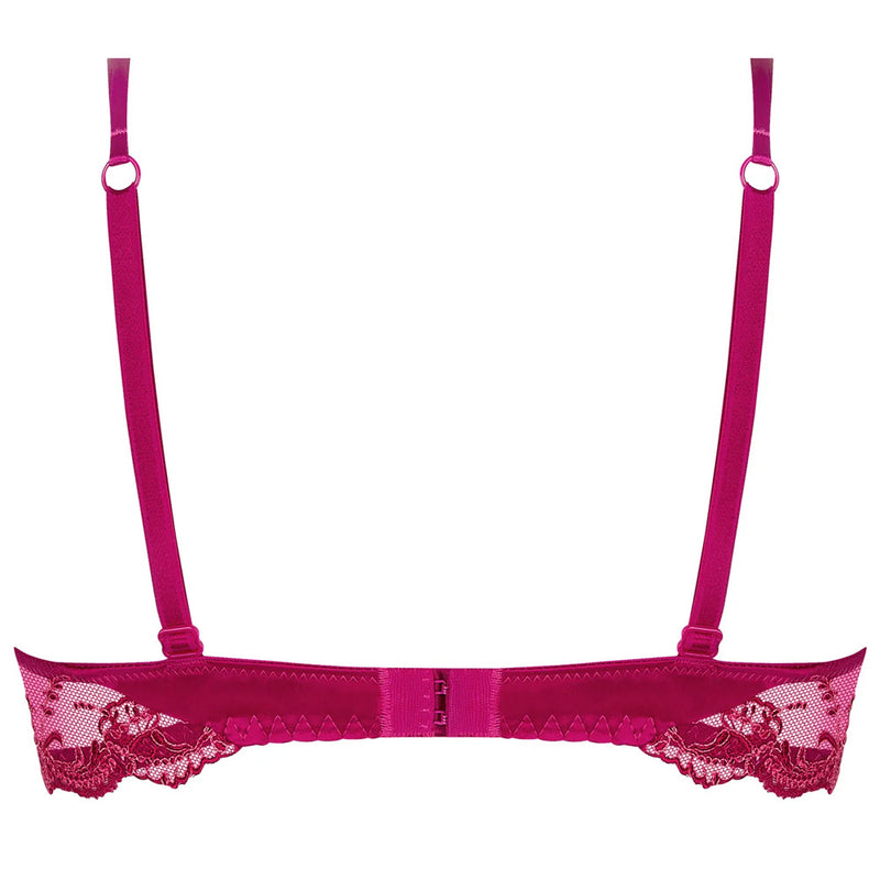 'Splendeur Soie' Raspberry Pink Silk Half Cup Bra, by Lise Charmel (pack shot, back view).