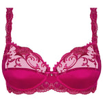 'Splendeur Soie' Raspberry Pink Silk Full Cup Bra, by Lise Charmel (pack shot, front view).