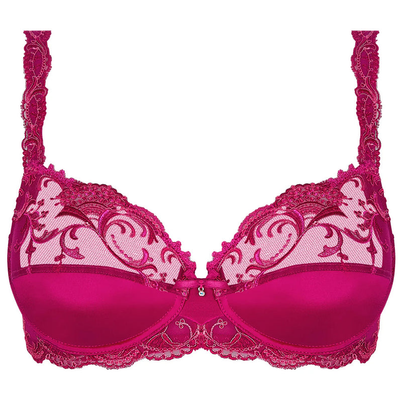 'Splendeur Soie' Raspberry Pink Silk Full Cup Bra, by Lise Charmel (pack shot, front view).