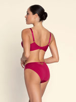 Model wearing 'Splendeur Soie' Raspberry Pink Silk 3-Part Full Cup Bra, by Lise Charmel (back view).