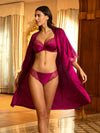 Model wearing 'Splendeur Soie' Raspberry Pink Silk 3-Part Full Cup Bra, by Lise Charmel (front view).