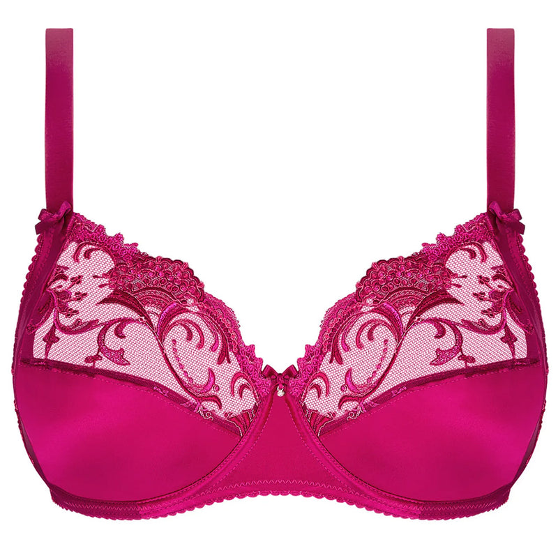 'Splendeur Soie' Raspberry Pink Silk 3-Part Full Cup Bra, by Lise Charmel (pack shot, front view).