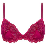 'Splendeur Soie' Raspberry Pink Silk Padded Plunge Bra, by Lise Charmel (pack shot, front view).