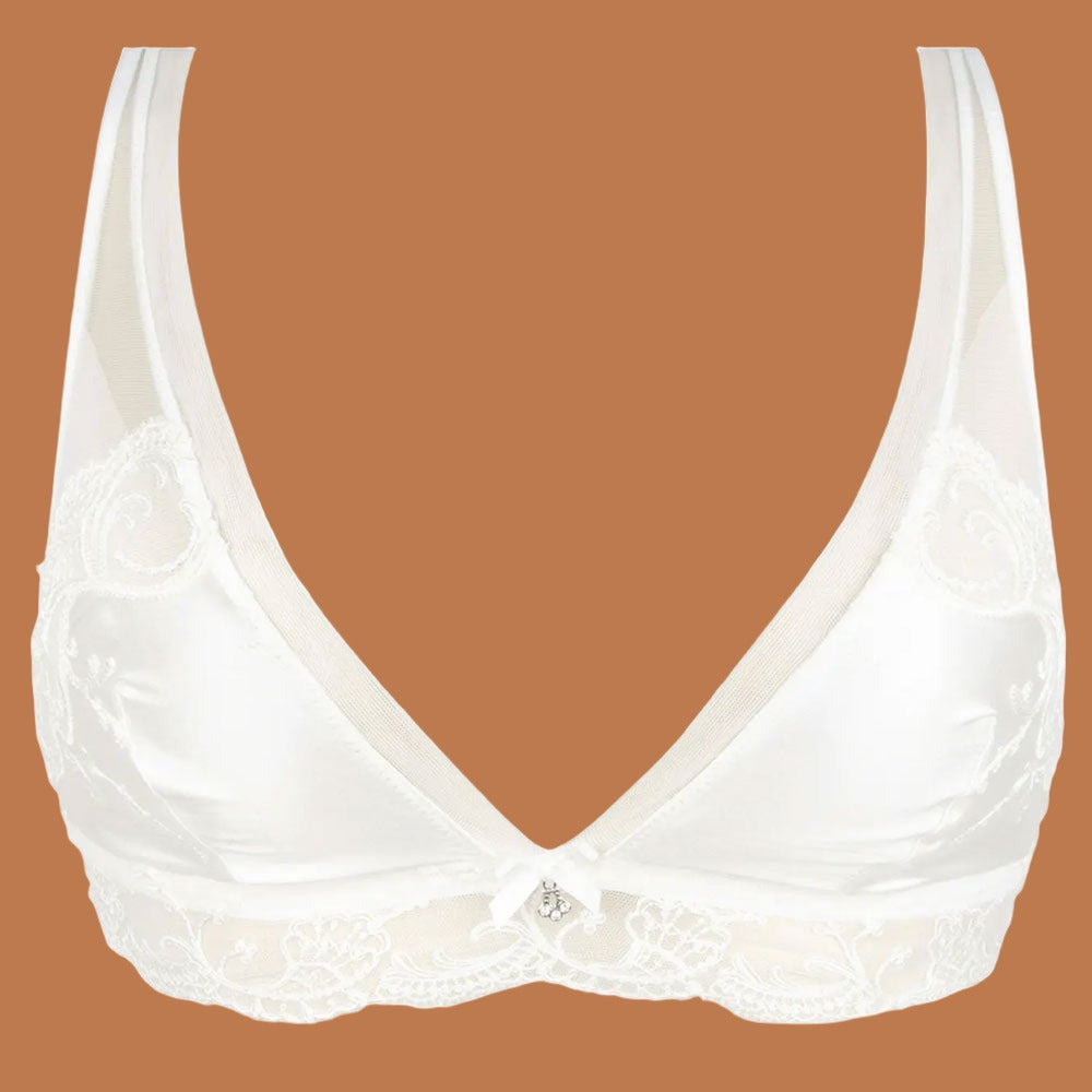 'Splendeur Soie' Ivory Non-Wired Triangle Bra, by Lise Charmel (pack shot, front).