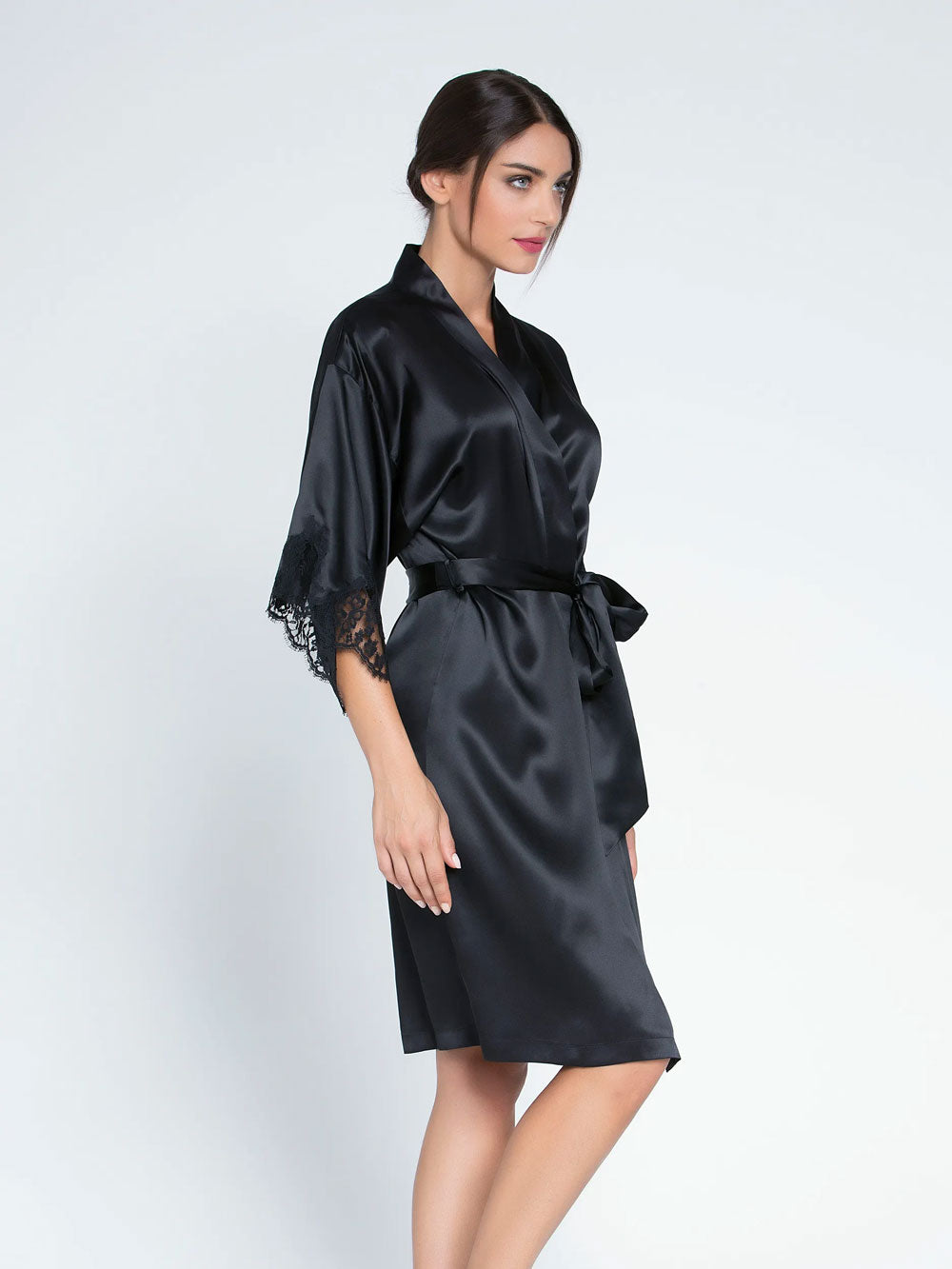 Lise Charmel 'Splendeur Soie' Black Silk Negligée Gown | Sandra Dee