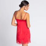 Model wearing 'Splendeur Soie' Night Dress in Rouge, from Lise Charmel (back view).