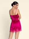 Model wearing 'Splendeur Soie' Pink Silk Night Dress/Chemise, by Lise Charmel (back view).
