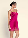 Model wearing 'Splendeur Soie' Pink Silk Night Dress/Chemise, by Lise Charmel (side view).