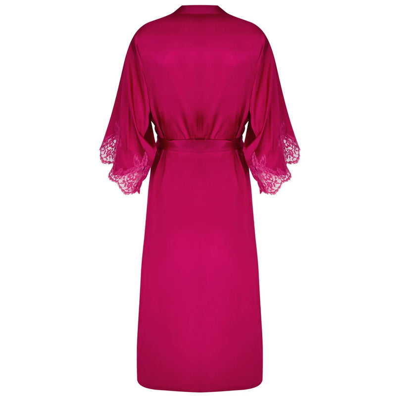 'Splendeur Soie' Carmine Silk Negligée Gown, by Lise Charmel (pack shot, back view).