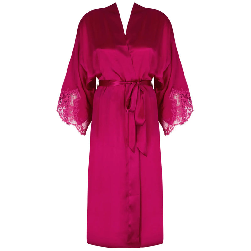 'Splendeur Soie' Carmine Silk Negligée Gown, by Lise Charmel (pack shot, front view).