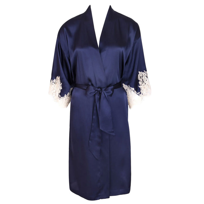 Lise Charmel 'Splendeur Soie' Navy Blue Silk Negligée Gown robe Lise Charmel   