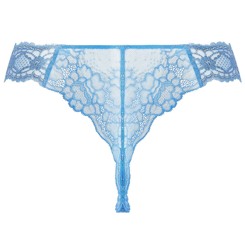 'Sublime en Dentelle' Azure Blue Thong, by Lise Charmel (pack shot, back view).