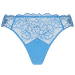 'Sublime en Dentelle' Azure Blue Thong, by Lise Charmel (pack shot, front view).