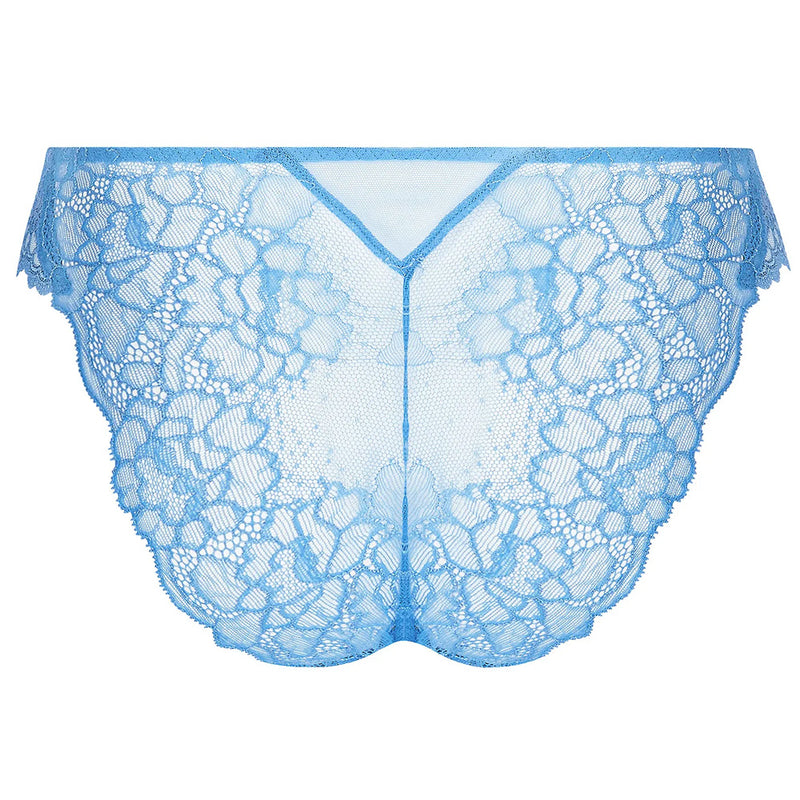 'Sublime en Dentelle' Azure Blue Italian Brief, by Lise Charmel (pack shot, back view).