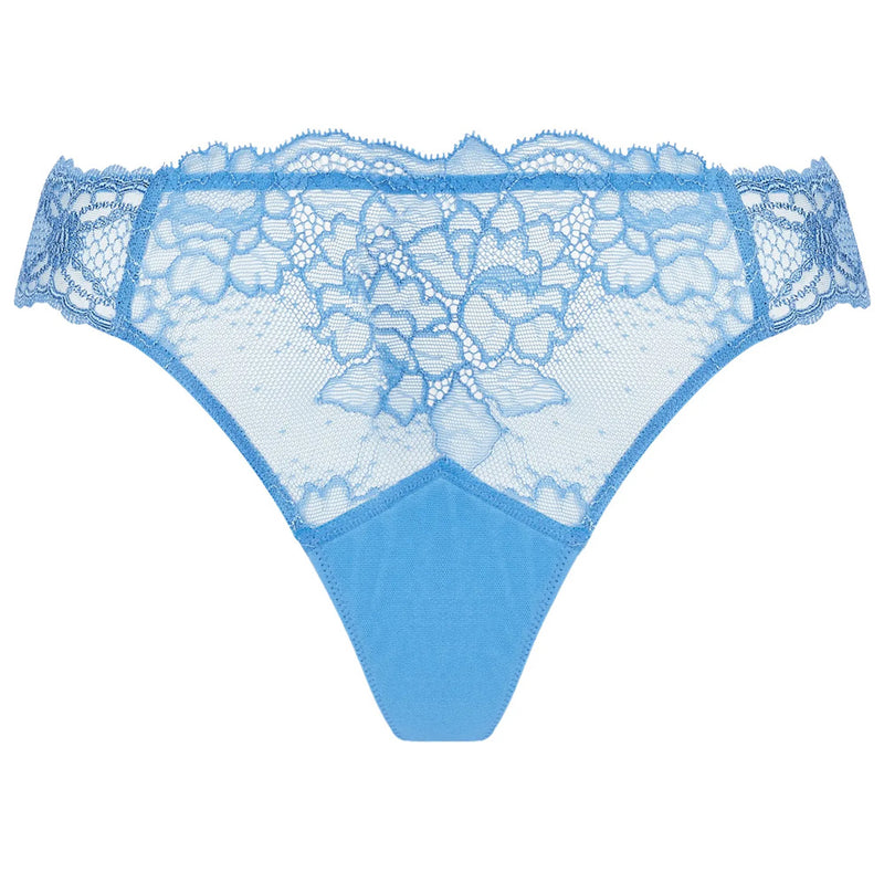 'Sublime en Dentelle' Azure Blue Italian Brief, by Lise Charmel (pack shot, front view).