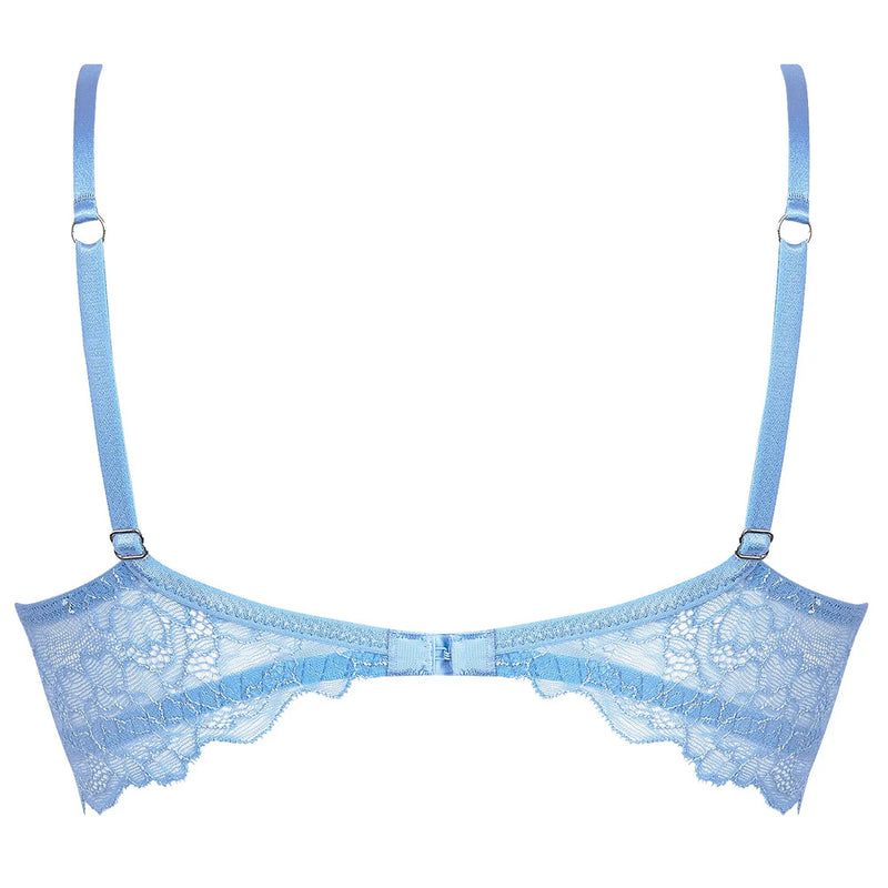 'Sublime en Dentelle' Azure Blue Contour Bra, by Lise Charmel (pack shot, back view).