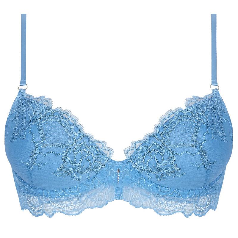 'Sublime en Dentelle' Azure Blue Contour Bra, by Lise Charmel (pack shot, front view).