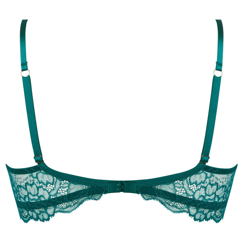 'Sublime en Dentelle' Viridian Green Padded Plunge Bra, by Lise Charmel (pack shot, back).