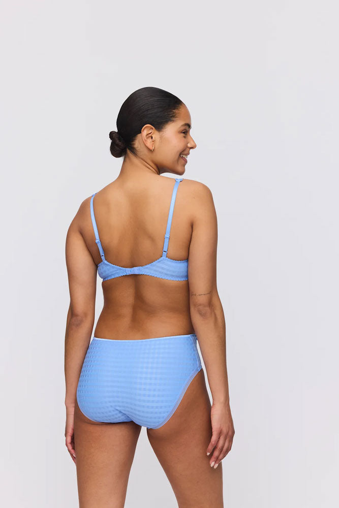 Model wearing 'Avero' Pastel Blue Full Brief, by Marie Jo (back view).