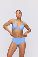 Model wearing 'Avero' Pastel Blue Full Brief, by Marie Jo (front view).