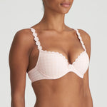 Model wearing 'Avero' Pearly Pink Push-Up Plunge Bra, by Marie Jo.