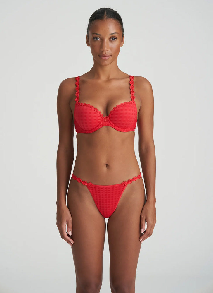 Model wearing 'Avero' Scarlet Push-Up Plunge Bra, by Marie Jo (front view).