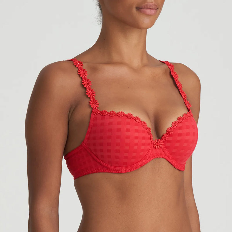 Model wearing 'Avero' Scarlet Push-Up Plunge Bra, by Marie Jo (side view).