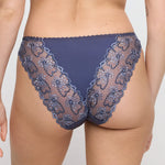 Model wearing 'Jane' Blue Shadow Italian Brief, by Marie Jo (back view, close up).