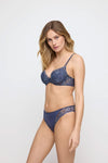 Model wearing 'Jane' Blue Shadow Italian Brief, by Marie Jo (side view).