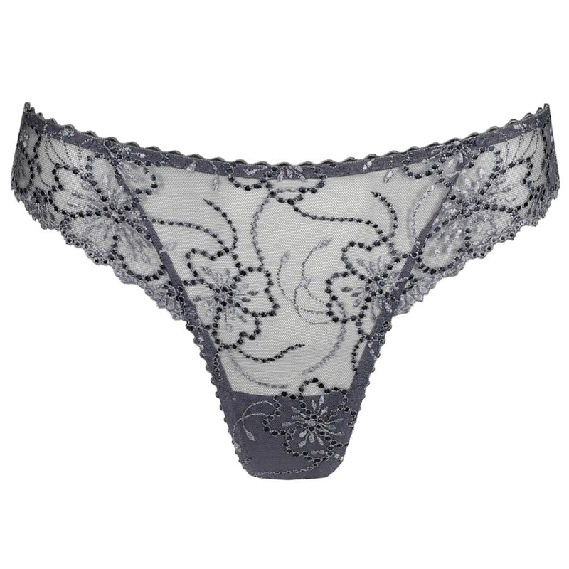 'Jane' Blue Shadow Thong, by Marie Jo (pack shot, front view).