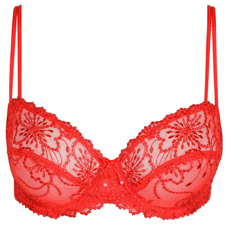 'Jane' Red Balconette Bra with Horizontal Seam, by Marie Jo (pack shot, front view).