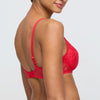 Model wearing 'Jane' Red Push-Up Plunge Bra with Removable Pads, by Marie Jo (back view).