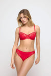 Model wearing 'Jane' True Red Italian Brief, by Marie Jo (front view).