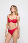 Model wearing 'Jane' True Red Italian Brief, by Marie Jo (front view).